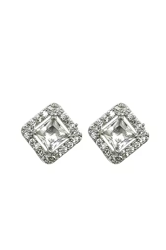 Silver plated american diamond studded drop earrings