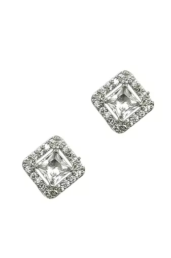 Silver plated american diamond studded drop earrings