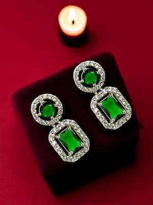 Silver plated american diamond studded drop gree earrings 1