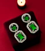 Silver plated american diamond studded drop gree earrings