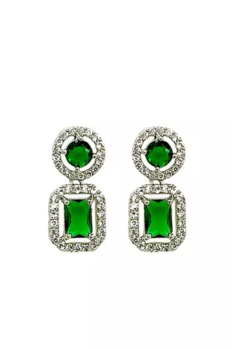 Silver plated american diamond studded drop gree earrings
