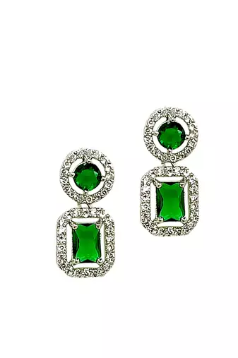 Silver plated american diamond studded drop gree earrings