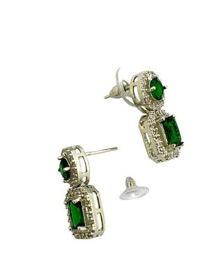 Silver plated american diamond studded drop gree earrings 4