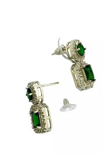 Silver plated american diamond studded drop gree earrings