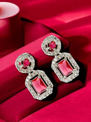 Silver plated american diamond studded drop earrings 1