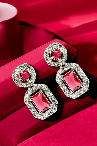 Silver plated american diamond studded drop earrings