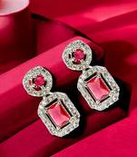 Silver plated american diamond studded drop earrings