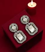 Silver plated american diamond studded drop earrings