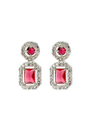 Silver plated american diamond studded drop earrings 2