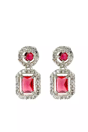 Silver plated american diamond studded drop earrings