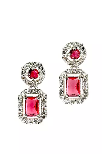 Silver plated american diamond studded drop earrings