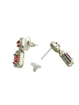 Silver plated american diamond studded drop earrings 4