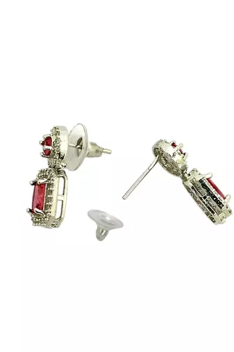 Silver plated american diamond studded drop earrings