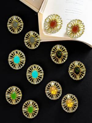 Set of 6 gold plated stone studded earrings|studs earrings for women|combo 1