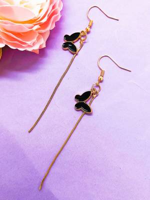 Gold tone bohemian style dangle earrings with black enamel pendants earrings 1