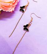 Gold tone bohemian style dangle earrings with black enamel pendants earrings
