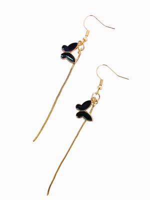 Gold tone bohemian style dangle earrings with black enamel pendants earrings 2