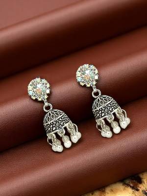 Silver plated cubic zircon studded jhumki 1