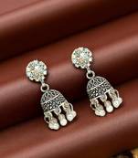 Silver plated cubic zircon studded jhumki