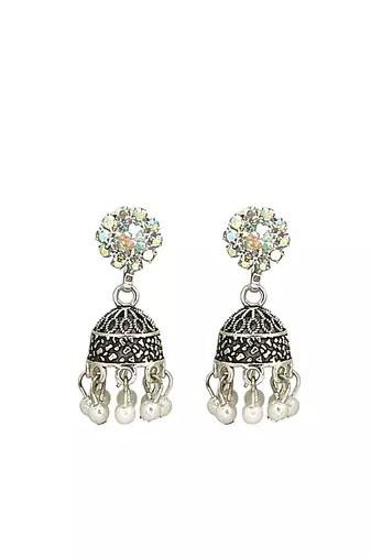 Silver plated cubic zircon studded jhumki