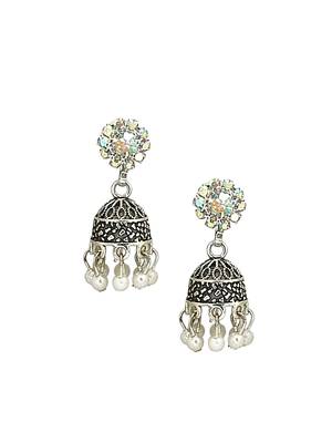 Silver plated cubic zircon studded jhumki 3