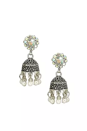 Silver plated cubic zircon studded jhumki