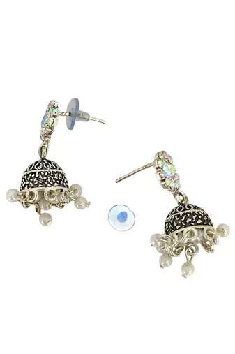 Silver plated cubic zircon studded jhumki