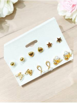Golden adornments: set of 6 gold-plated stud earrings 1