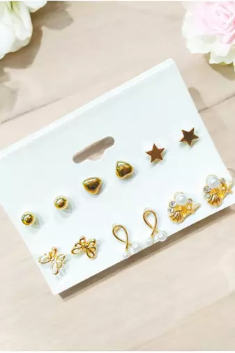 Golden adornments: set of 6 gold-plated stud earrings