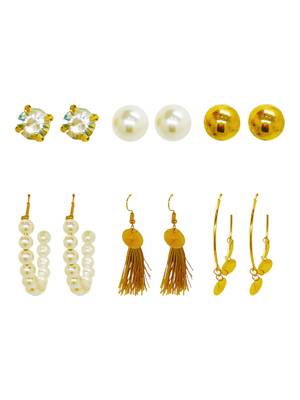 Golden cascade: gold-plated tassel and pearl fusion stud and hoop earring ensemble 2