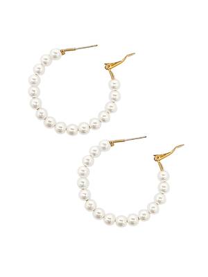 Golden cascade: gold-plated tassel and pearl fusion stud and hoop earring ensemble 3