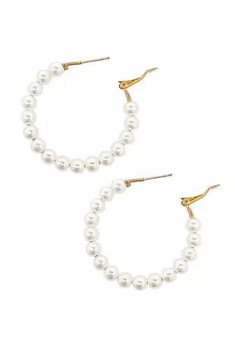 Golden cascade: gold-plated tassel and pearl fusion stud and hoop earring ensemble