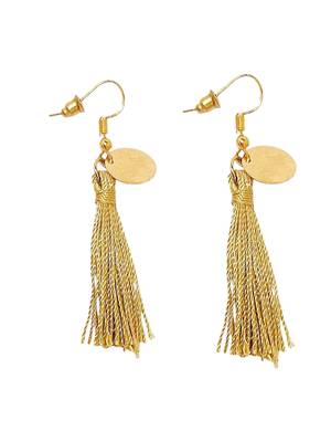 Golden cascade: gold-plated tassel and pearl fusion stud and hoop earring ensemble 4