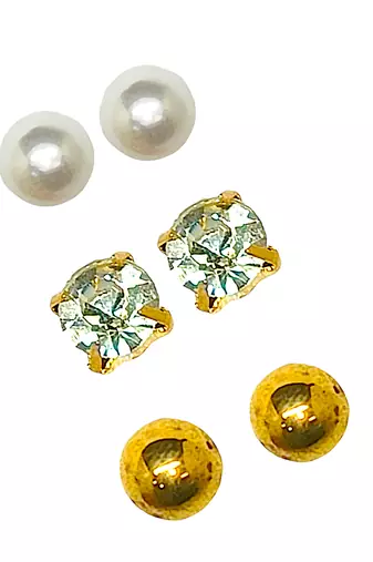 Golden cascade: gold-plated tassel and pearl fusion stud and hoop earring ensemble