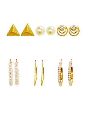 Radiant harmony: luxurious gold-plated and pearl fusion stud and hoop earring collection 2