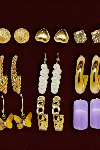Gleaming harmony: 9-piece gold plated hoop and stud earring collection