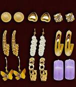 Gleaming harmony: 9-piece gold plated hoop and stud earring collection