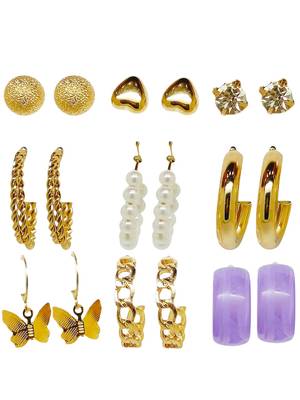 Gleaming harmony: 9-piece gold plated hoop and stud earring collection 2