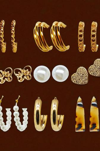 Gilded radiance: 9-piece gold plated hoop and stud earring collection