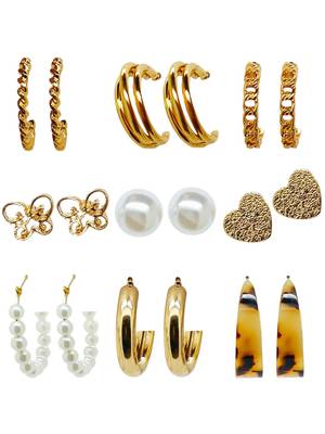 Gilded radiance: 9-piece gold plated hoop and stud earring collection 2