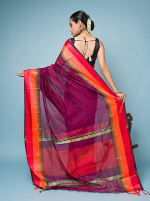Magenta Colour Saree With Red, Orange and Golden Border 4