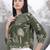 Yufta green cotton three quarter puffed sleeves top