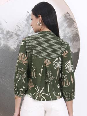 green cotton three quarter puffed sleeves top 3