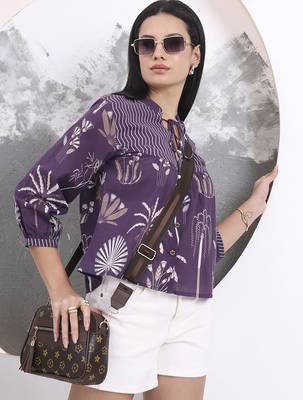 purple cotton three quarter puffed sleeves top 1