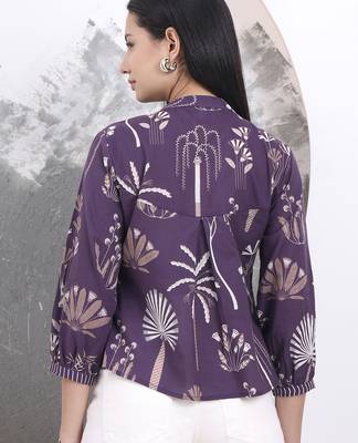 purple cotton three quarter puffed sleeves top 3