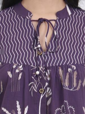 purple cotton three quarter puffed sleeves top 4