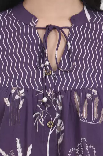 purple cotton three quarter puffed sleeves top