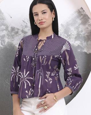 purple cotton three quarter puffed sleeves top 5