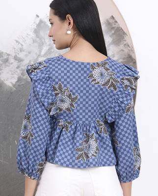 blue cotton gathered or pleated top 3