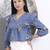 Yufta blue cotton gathered or pleated top